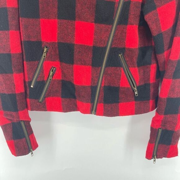Dee Elle Vintage Red Buffalo Plaid Sherpa moto Jacket angle zip Medium - Picture 9 of 9